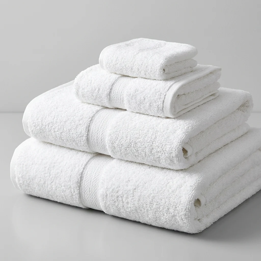 White cotton towels folded and stacked